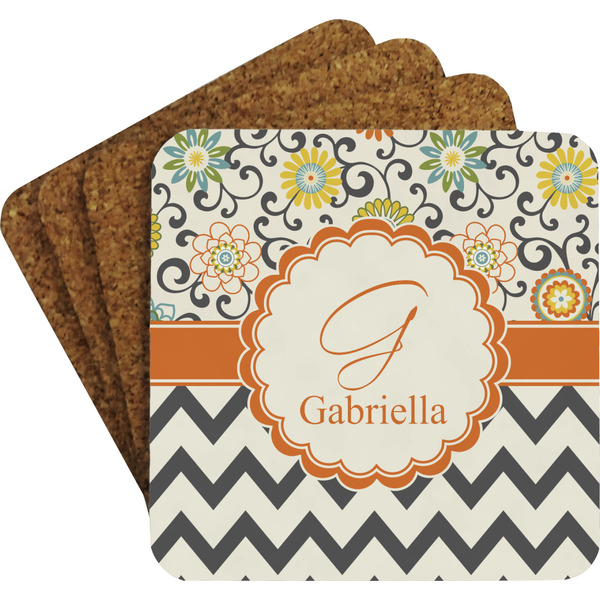 Swirls, Floral & Chevron Coaster Set (Personalized)