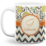 Swirls, Floral & Chevron 11 Oz Coffee Mug - White (Personalized)