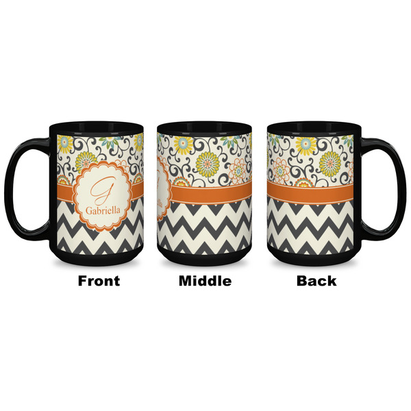 Swirls, Floral & Chevron Coffee Mug - 15 oz - Black APPROVAL