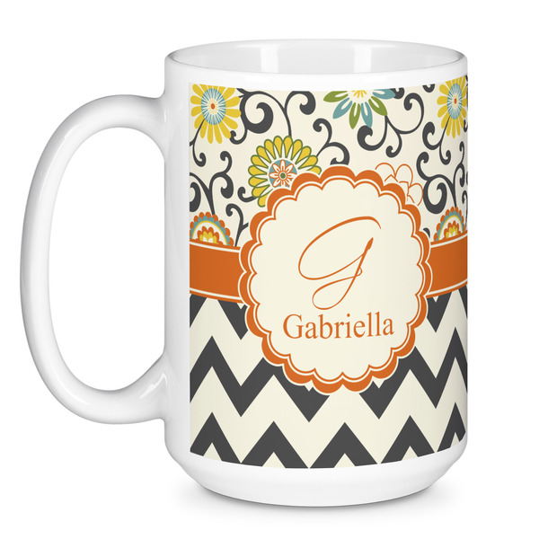 Swirls, Floral & Chevron Coffee Mug - 15 oz - White