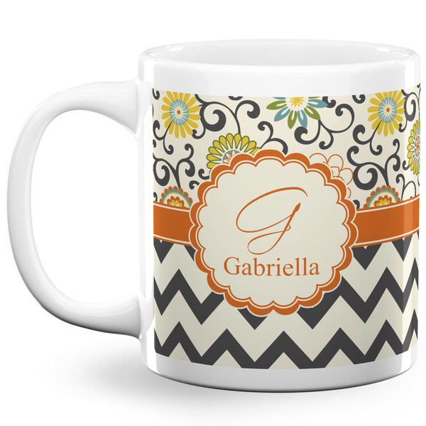 Swirls, Floral & Chevron Coffee Mug - 20 oz - White