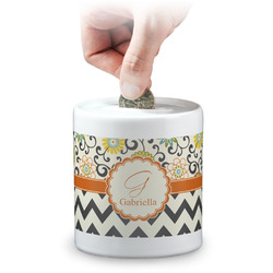 Swirls, Floral & Chevron Coin Bank (Personalized)