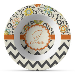 Swirls, Floral & Chevron Plastic Bowl - Microwave Safe - Composite Polymer (Personalized)