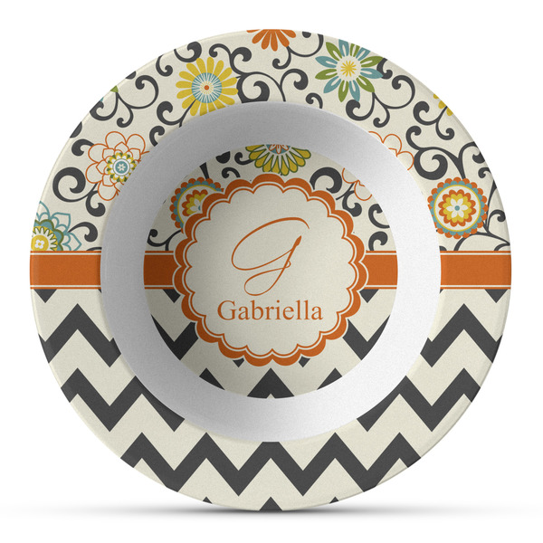Custom Swirls, Floral & Chevron Plastic Bowl - Microwave Safe - Composite Polymer (Personalized)