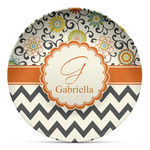 Swirls, Floral & Chevron Microwave Safe Plastic Plate - Composite Polymer (Personalized)