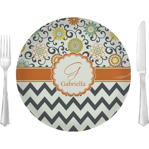 Custom Swirls, Floral & Chevron Glass Lunch / Dinner Plate 10" (Personalized)