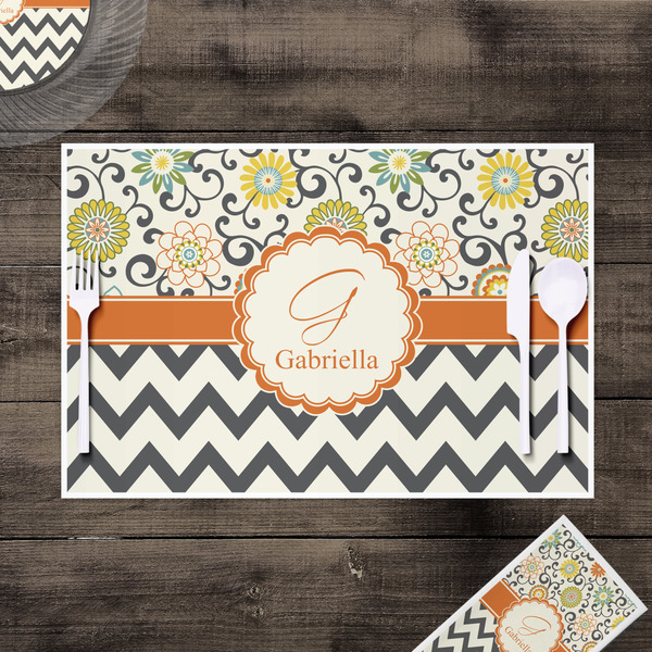 Swirls, Floral & Chevron Disposable Paper Placemat - In Context