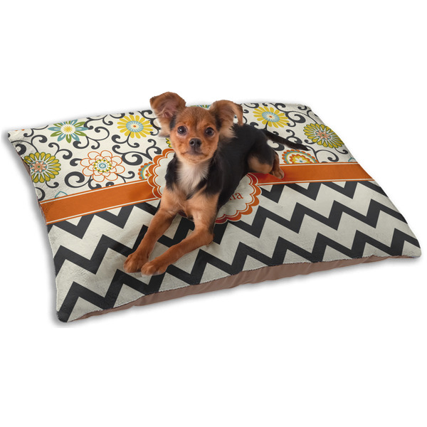 Custom Swirls, Floral & Chevron Dog Bed - Small w/ Name and Initial