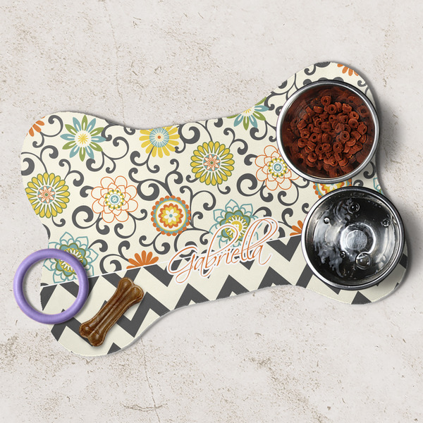 Swirls, Floral & Chevron Dog Bone Shaped Mat Lifestyle