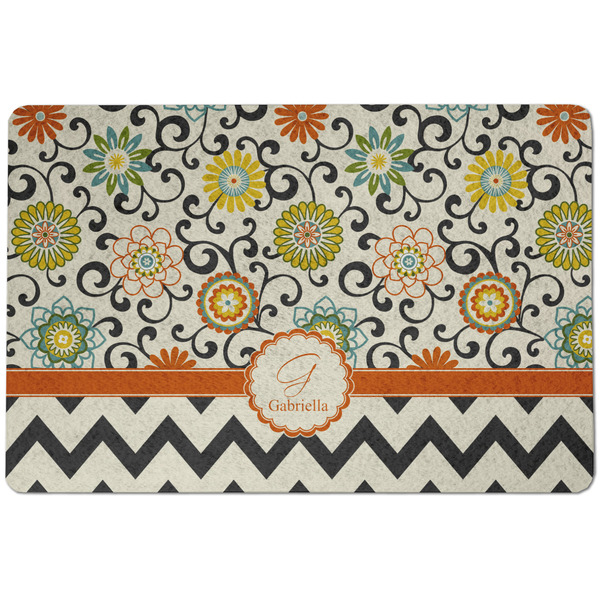Custom Swirls, Floral & Chevron Dog Food Mat w/ Name and Initial