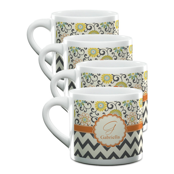 Custom Swirls, Floral & Chevron Double Shot Espresso Cups - Set of 4 (Personalized)