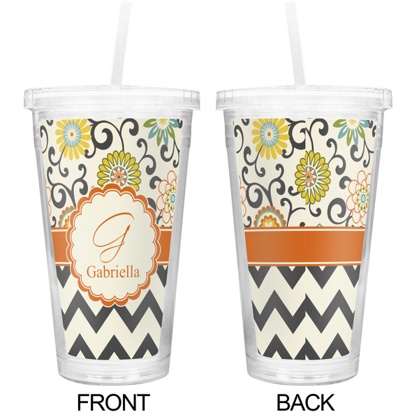Swirls, Floral & Chevron Double Wall Tumbler with Straw - Approval