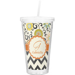 Swirls, Floral & Chevron Double Wall Tumbler with Straw (Personalized)