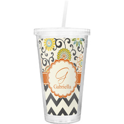 Swirls, Floral & Chevron Double Wall Tumbler with Straw (Personalized)