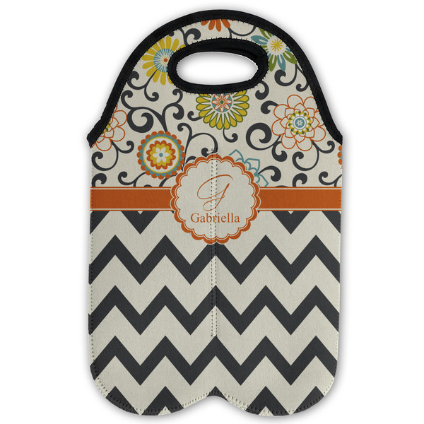 Swirls, Floral & Chevron Double Wine Tote - Flat (new)