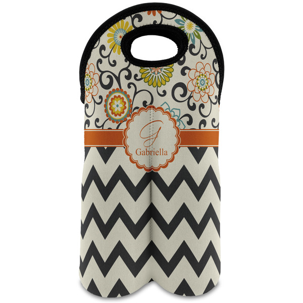 Custom Swirls, Floral & Chevron Wine Tote Bag (2 Bottles) (Personalized)