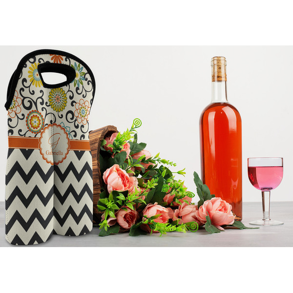 Swirls, Floral & Chevron Double Wine Tote - LIFESTYLE (new)