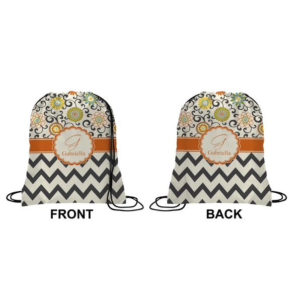 Swirls, Floral & Chevron Drawstring Backpack Front & Back Small