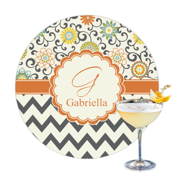 Custom Swirls, Floral & Chevron Printed Drink Topper - 3.25" (Personalized)