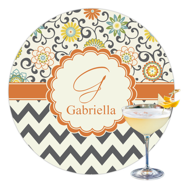 Custom Swirls, Floral & Chevron Printed Drink Topper - 3.5" (Personalized)