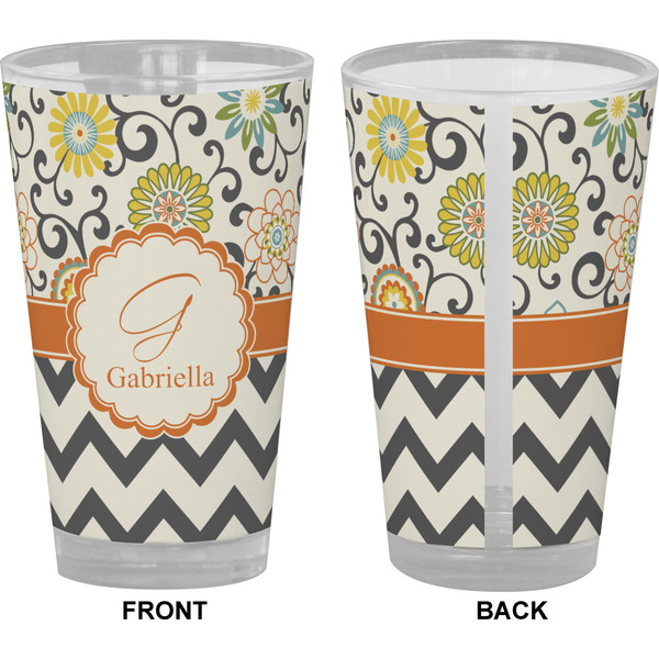 Swirls, Floral & Chevron Pint Glass - Full Color - Front & Back Views
