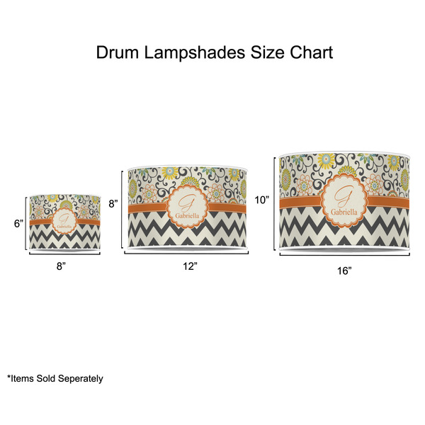 Swirls, Floral & Chevron Drum Lampshades - Sizing Chart