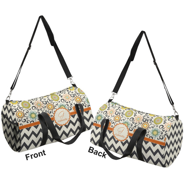 Swirls, Floral & Chevron Duffle bag large front and back sides
