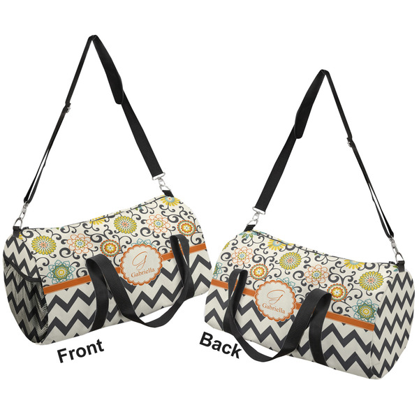 Swirls, Floral & Chevron Duffle bag small front and back sides