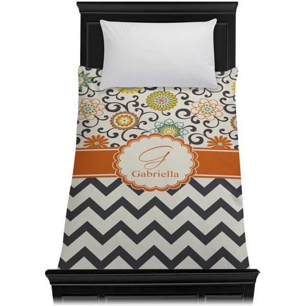 Swirls, Floral & Chevron Duvet Cover - Twin - On Bed - No Prop