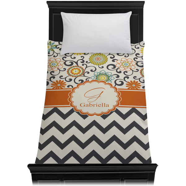 Swirls, Floral & Chevron Duvet Cover - Twin XL - On Bed - No Prop
