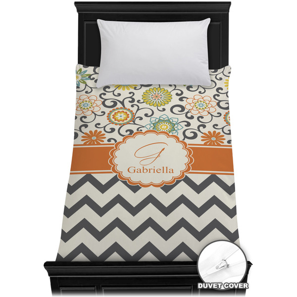 Custom Swirls, Floral & Chevron Duvet Cover - Twin XL (Personalized)