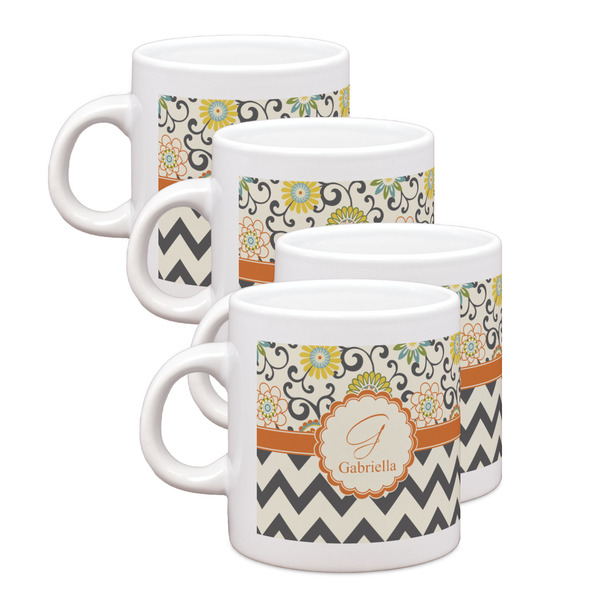 Custom Swirls, Floral & Chevron Single Shot Espresso Cups - Set of 4 (Personalized)