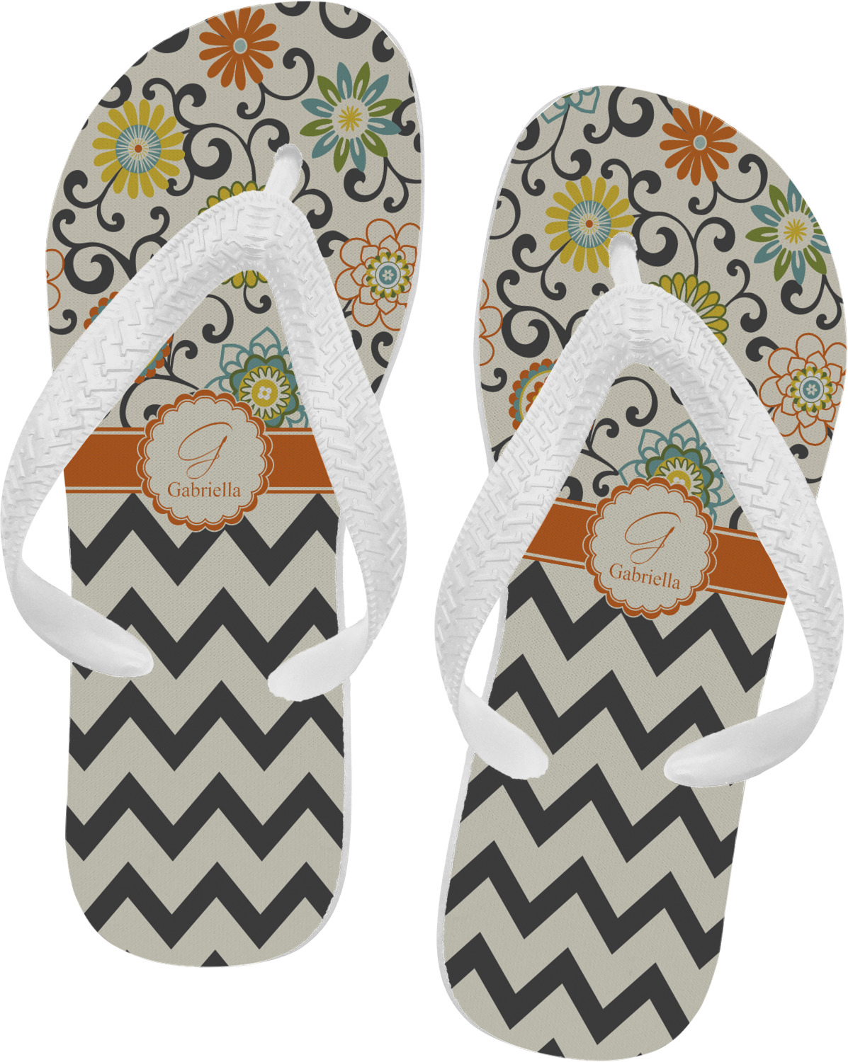 Custom Swirls, Floral & Chevron Flip Flops (Personalized