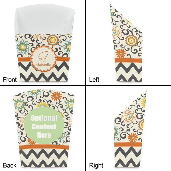 Swirls, Floral & Chevron French Fry Favor Box - Front & Back View