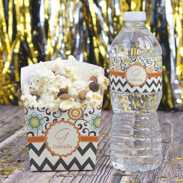 Swirls, Floral & Chevron French Fry Favor Box - w/ Water Bottle