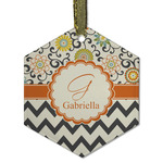 Swirls, Floral & Chevron Flat Glass Ornament - Hexagon w/ Name and Initial