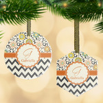 Swirls, Floral & Chevron Flat Glass Ornament w/ Name and Initial