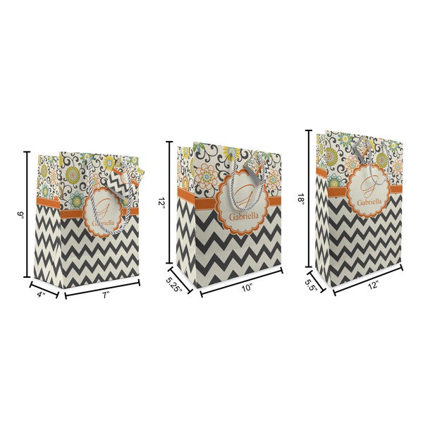 Swirls, Floral & Chevron Gift Bags - All Sizes - Dimensions