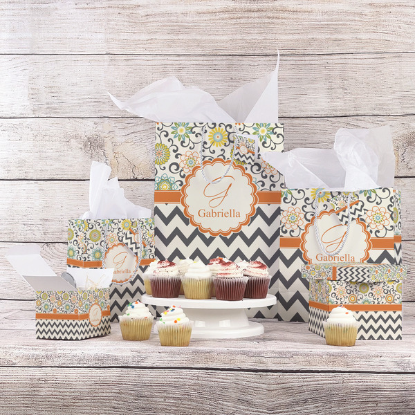 Swirls, Floral & Chevron Gift Bags - In Context
