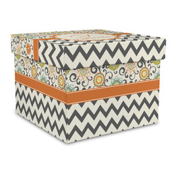 Swirls, Floral & Chevron Gift Box with Lid - Canvas Wrapped - Large (Personalized)