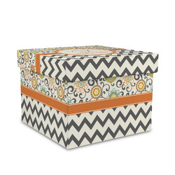 Swirls, Floral & Chevron Gift Box with Lid - Canvas Wrapped - Medium (Personalized)