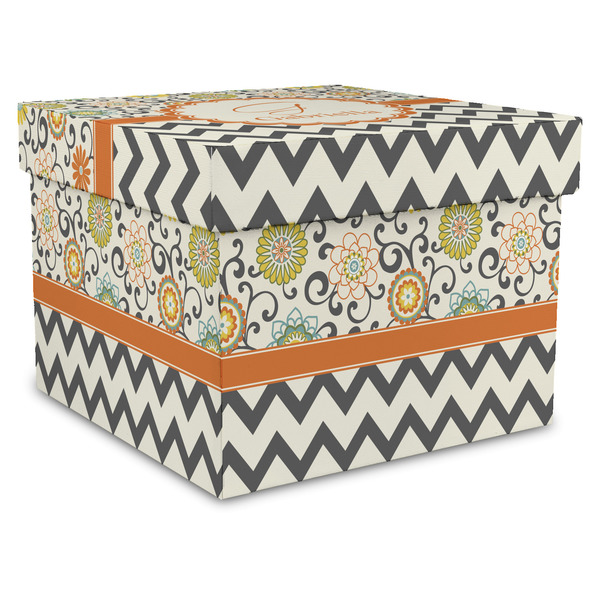 Custom Swirls, Floral & Chevron Gift Box with Lid - Canvas Wrapped - XX-Large (Personalized)