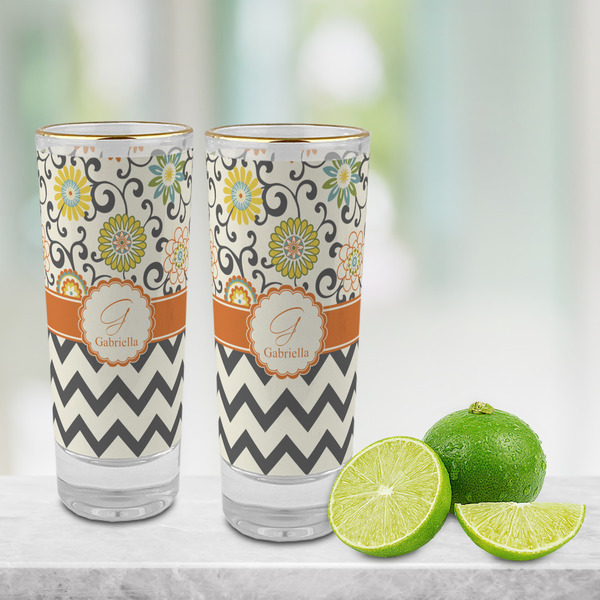 Swirls, Floral & Chevron Glass Shot Glass - 2 oz - LIFESTYLE