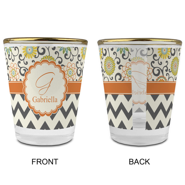 Swirls, Floral & Chevron Glass Shot Glass - with gold rim - APPROVAL