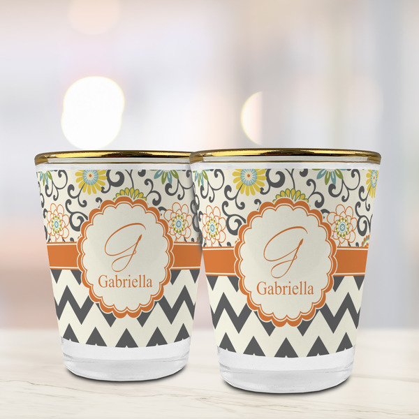 Swirls, Floral & Chevron Glass Shot Glass - with gold rim - LIFESTYLE