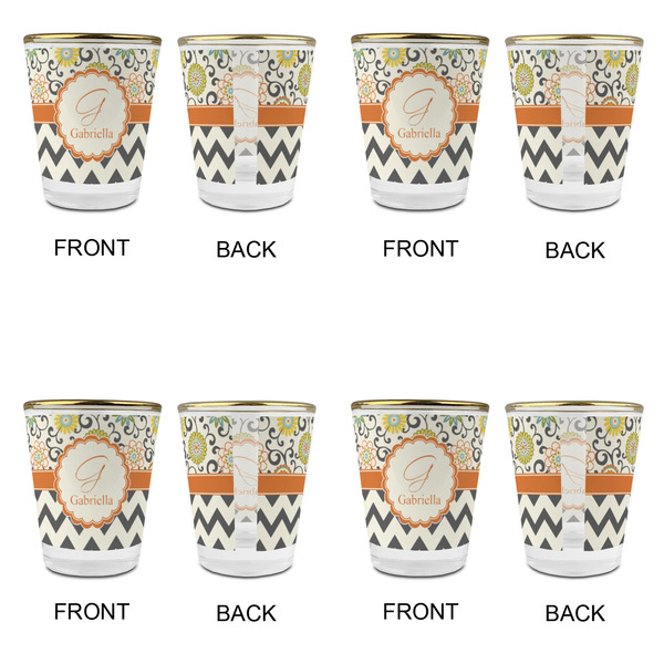 Swirls, Floral & Chevron Glass Shot Glass - with gold rim - Set of 4 - APPROVAL
