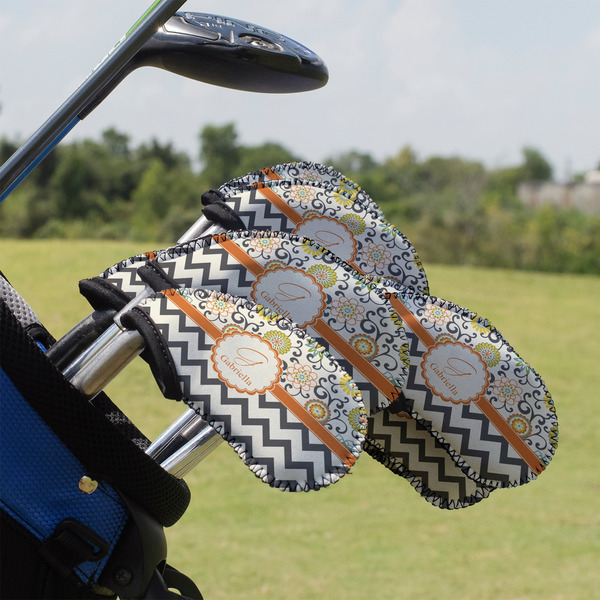 Swirls, Floral & Chevron Golf Club Cover - Set of 9 - On Clubs