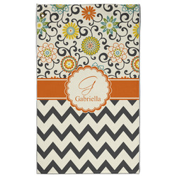 Swirls, Floral & Chevron Golf Towel - Poly-Cotton Blend - Large w/ Name and Initial