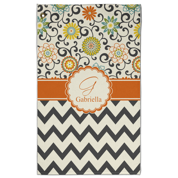 Custom Swirls, Floral & Chevron Golf Towel - Poly-Cotton Blend - Large w/ Name and Initial
