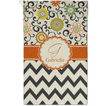 Swirls, Floral & Chevron Golf Towel - Poly-Cotton Blend - Small w/ Name and Initial